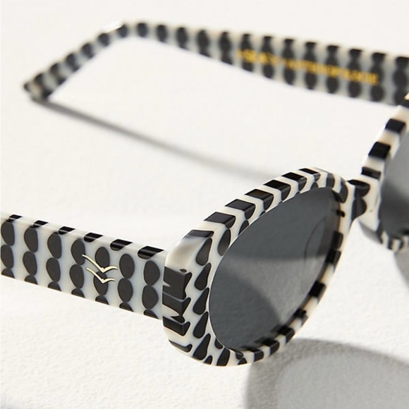 Anthropologie White and Black Polka Dot Oval Sunglasses